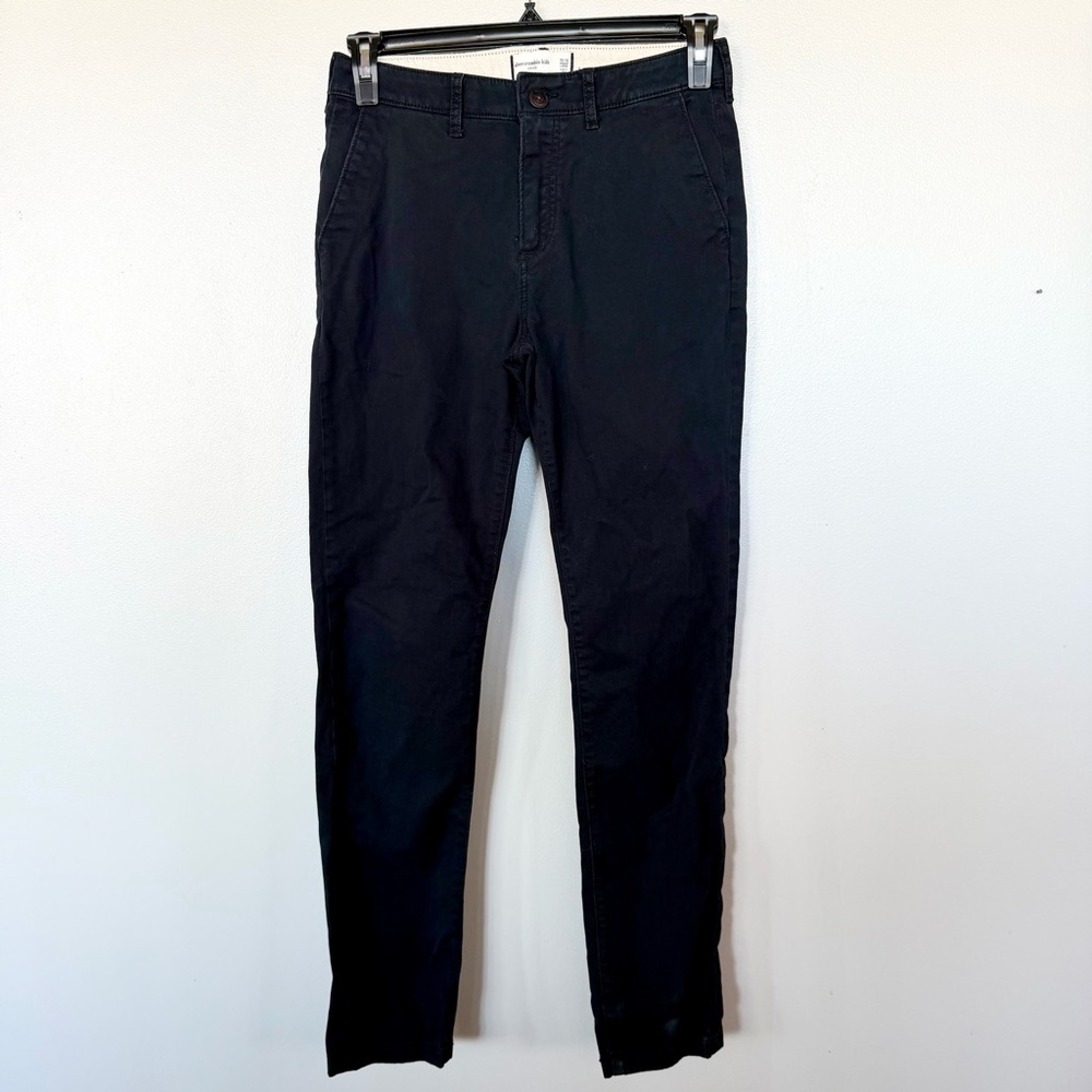Abercrombie Kids Boys Black Chino Pants Size 15/16 Long Adjustable Waist VGUC